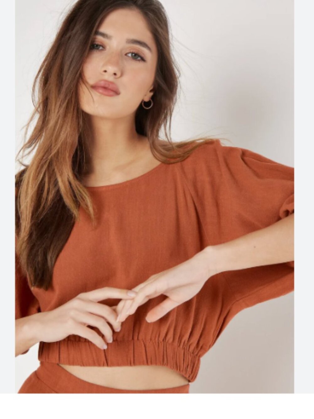 Apricot Linen blend rust crop top L